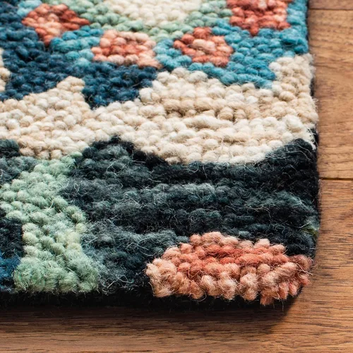 Miniatura 3 de SAFAVIEH Jardin Collection - Alfombra de pasillo, 2 pies 3 pulgadas x 8 pies, carbón y azul, hecho a mano, lana floral y algodón, ideal para zonas