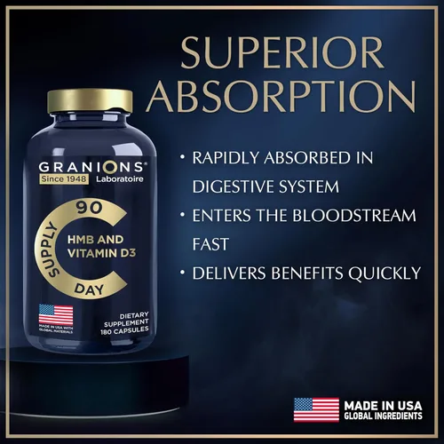 Miniatura 2 de Suplementos de vitamina D3 HMB para hombres y mujeres – 1,000 mg de beta hidroxi de calcio beta-metilbutirato por porción – Apoyo nutricional diario