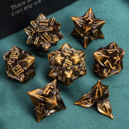 Miniatura 5 de ARUOHHA juego de dados de metal DND diseño de hoja púrpura, juego de dados poliédricos con caja, 7 piezas de dados D y D para juegos de rol RPG D20