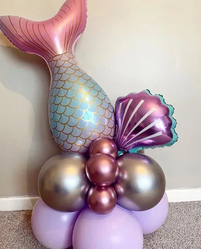 Miniatura 5 de 7 globos de sirena con números para fiesta de cumpleaños de 1, 2, 3, suministros de decoración de cola de sirena para niñas (número 0)