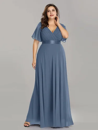 Miniatura 160 de Ever-Pretty Vestido formal para mujer, Navidad, Año Nuevo, cuello en V, gasa, talla grande, largo hasta el suelo, vestido de dama de honor
