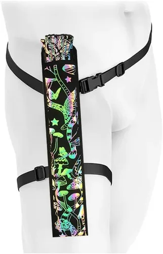 Miniatura 2 de Ventilador de mano plegable de bambú holográfico con funda para hombresmujeres, ventilador de mano para EDM, festival de música, club, extraño