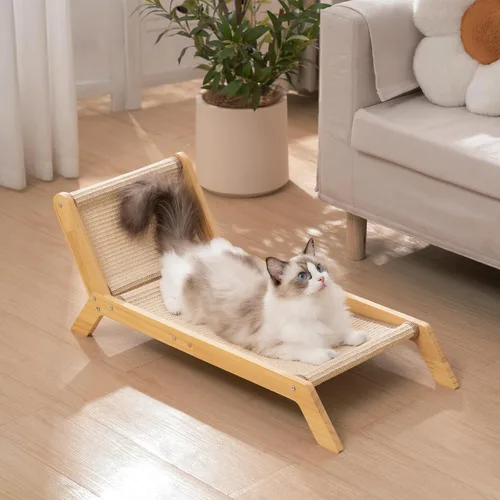Miniatura 6 de Avont Cama rascador para gatos, almohadilla rascador de sisal natural, marco de madera maciza, sillón para gatos de interior, extra grande