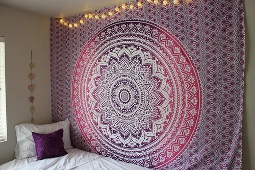 Miniatura 2 de Popular Handicrafts Original Ombre - Tapiz indio Mandala para pared, ornamento hippie, colcha bohemia con brillo metálico