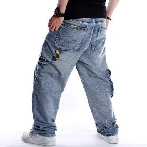 Miniatura 6 de LUOBANIU Pantalones de mezclilla holgados para hombre, pantalones de hip hop, ajuste holgado, estilo vintage de los años 90, pantalones cargo