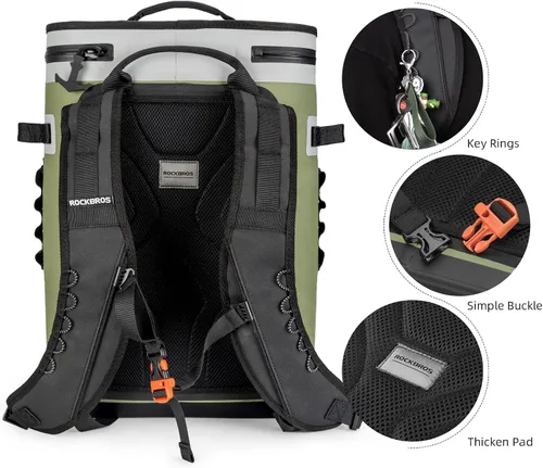 Miniatura 4 de ROCKBROS Enfriador de mochila a prueba de fugas, enfriador de lados suaves, impermeable, aislada, bolsa enfriadora para 36 latas, enfriador suave