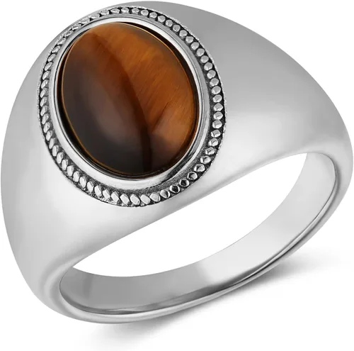 HZMAN Anillo de boda de acero inoxidable gótico con piedra de ojo de tigre grande para hombres y mujeres, tamaño 7-14, Metal, no