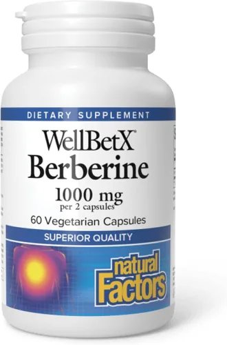 Natural Factors WellBetX Berberine - Suplemento diario que apoya la salud metabólica - Fórmula apoya el corazón saludable - Sin gluten y vegano - 60
