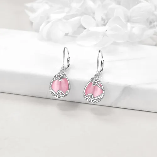 Miniatura 10 de Aretes colgantes con forma de lágrima de filigrana de piedra lunar de plata de ley 925 con cierre de palanca para mujer, regalos de joyería