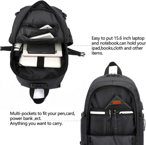 Miniatura 4 de WENIG - Mochila antirrobo para portátil de viaje con puerto de carga USB y cerradura, mochila de trabajo delgada y resistente al agua para hombres