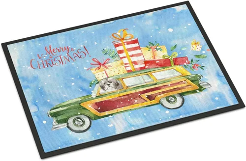 Caroline's Treasures CK2423MAT Felpudo con corte de cachorro Shih Tzu con texto en inglés "Merry Christmas", 18 x 27 pulgadas, tapete para puerta