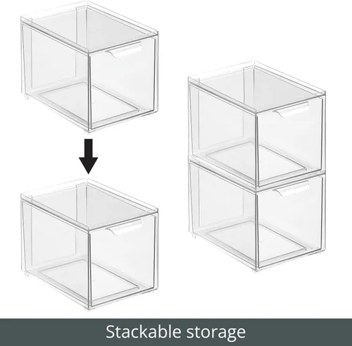 Miniatura 5 de mDesign Contenedor organizador de baño de plástico con cajón extraíble, contenedor de almacenamiento delgado y apilable para accesorios de baño