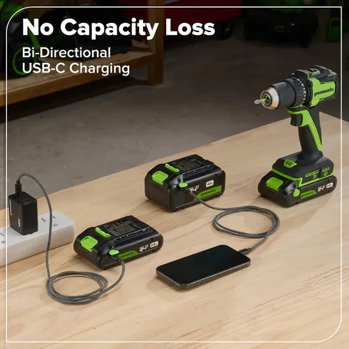 Miniatura 15 de Greenworks - Taladro inalámbrico sin escobillas de 24 V, 400 pulgadas-libras más combo de destornillador de 1950pulgadas-libras, alto par, ligero