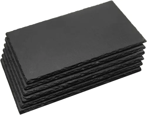 MONKEY SUN Paquete de 6 tablas de queso de pizarra negra de 10 x 6 con borde natural para cocina, comedor, fiesta, platos de piedra de charcutería