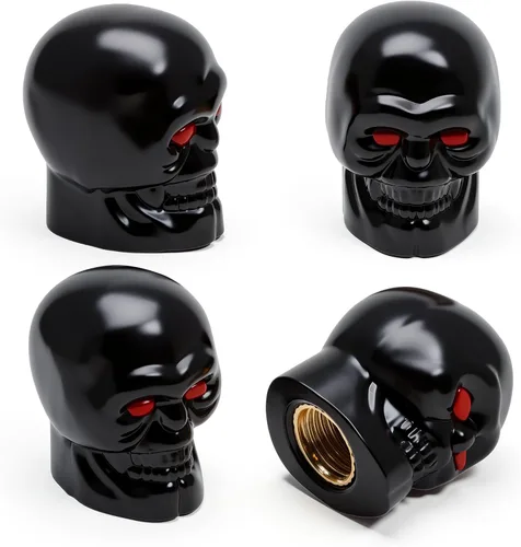 4 PCS Tapones de Vástago de Válvula de Neumático Estilo Calavera, con Anillo de Goma O, Cubiertas Universales de Vástago de Válvula de Neumático de