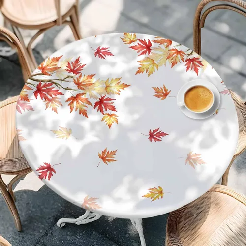 Miniatura 3 de Mantel redondo impermeable con hojas de otoño, tela lavable, mantel elástico a prueba de aceite, para fiestas de picnic en interiores y exteriores