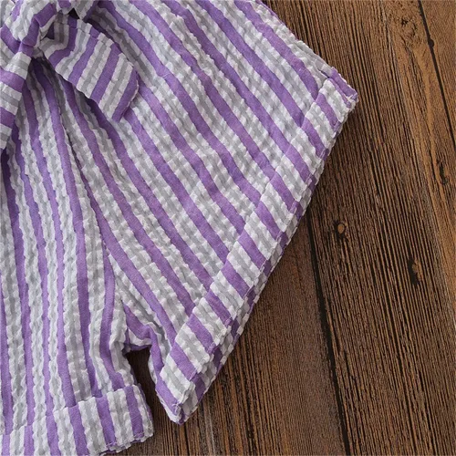 Miniatura 6 de Niño Niños Bebé Niña Rayas Volantes Sin Mangas Chaleco Top Bowknow Pantalones Cortos Conjunto Ropa de Verano
