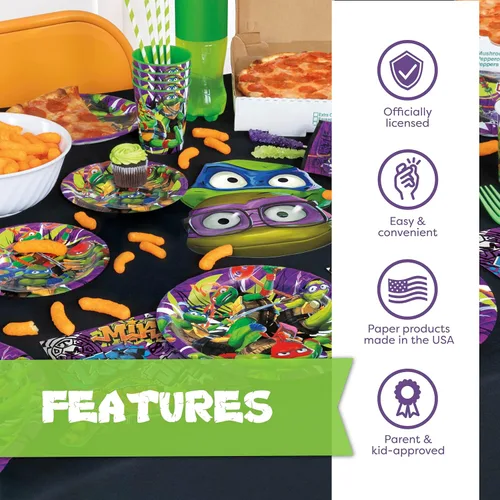 Miniatura 5 de Suministros de fiesta de cumpleaños de Teenage Mutant Ninja Turtle Sirve para 16 invitados Licencia oficial Película TMNT Mutant Mayhem