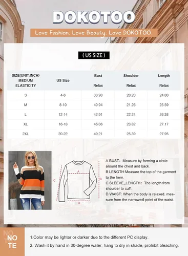 Miniatura 6 de Dokotoo Suéteres de otoño con cuello redondo, a rayas, lindos suéteres de invierno para mujer, modernos con cordón