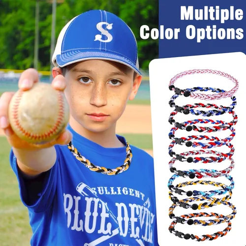 Miniatura 6 de Paquete de 12 Collares de Béisbol de 18 Pulgadas, Regalo de Equipo para Fanáticos de Béisbol, Diseño de Cuerda Tornado de Titanio Triple Trenzado