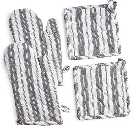 Juego de guantes de horno y soportes para ollas - Guantes resistentes al calor duraderos - Mitones gruesos para cocina - Adecuados para cocinar,