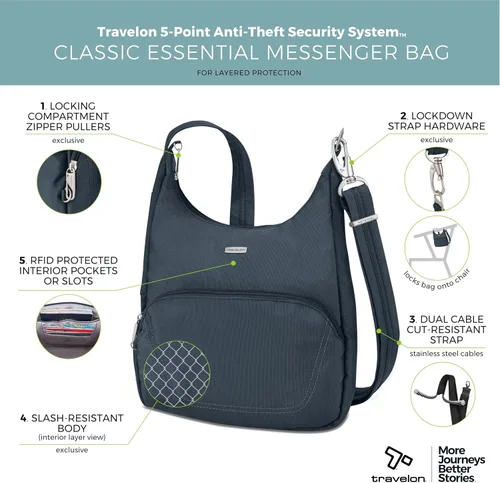 Miniatura 3 de Travelon Bolsa bandolera clásica antirrobo esencial, color negro