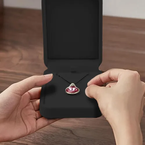Miniatura 6 de HESSION Juego de 2 joyas de terciopelo colgante collar caja de regalo de compromiso boda caso (negro)