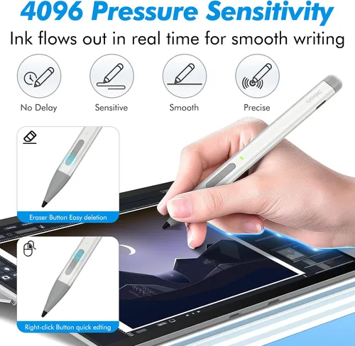 Miniatura 4 de Uogic Bolígrafo delgado 2 para superficie, con presión 4096, borrado y clic derecho, rechazo de palma para Surface Pro