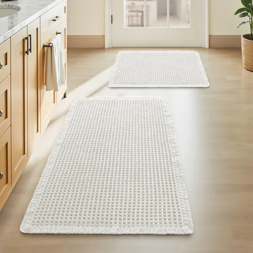 Miniatura 60 de AMOAMI Tapete de baño mejorado con diseño de gofre, súper absorbente, antideslizante, para suelo de baño, lavable a máquina, con borlas, tapetes