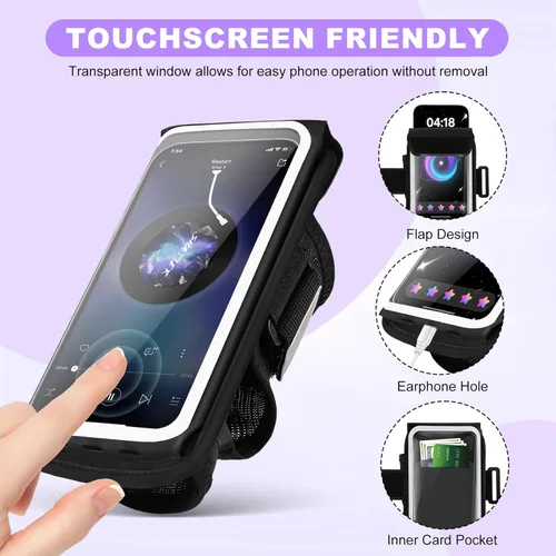 Miniatura 4 de Brazalete deportivo reflectante ajustable y banda de antebrazo para iPhone 17/16/15/14/13 Pro Max, Samsung Galaxy S23/S22, hasta 7 pulgadas, soporte