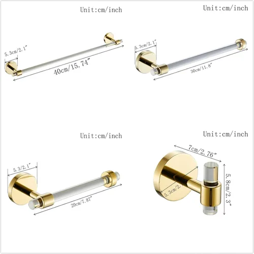Miniatura 3 de SHUNLI Juego de accesorios de baño 4 piezas montadas en la pared, toallero+soporte para toallas de mano+soporte para papel higiénico+gancho, latón