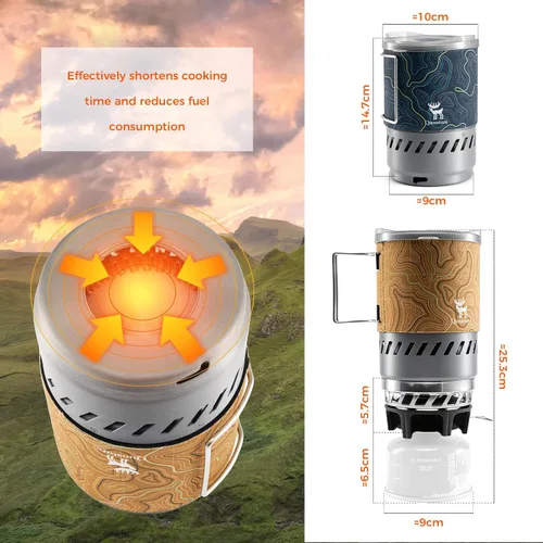 Miniatura 4 de Sistema de estufa de camping y mochilero Estufa de camping portátil integrada 600ML 1700W Mini quemador al aire libre Equipo de cocina para Negro