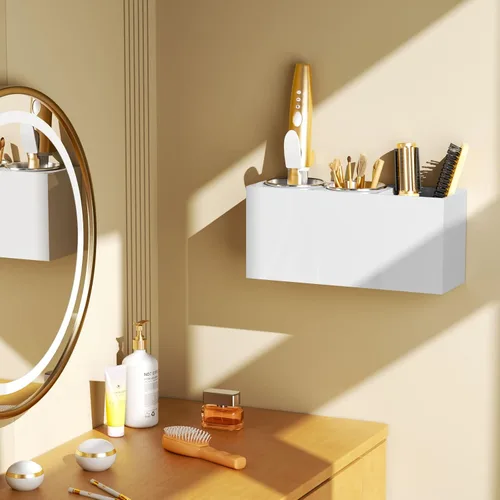 Miniatura 4 de NIUBEE Organizador de herramientas de peinado de montaje en pared - Soporte de gabinete de baño para secadores, planchas planas, rizadores - Blanco