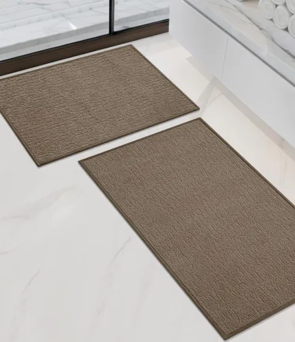 Miniatura 20 de Chakme Juego de 2 alfombras de baño ultrafinas, absorbentes, antideslizantes, lavables a máquina, color negro, 17 x 24 pulgadas / 17 x 30 pulgadas