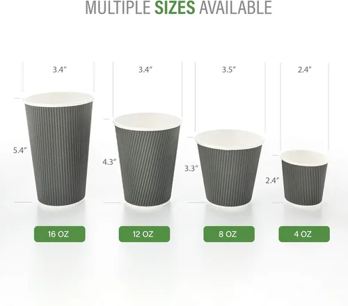 Miniatura 3 de Restaurantware 500 Tazas de papel desechables y con aislante de 4 onzas, diseño ondulado, color gris, con borde enrollado, tapas vendidas por