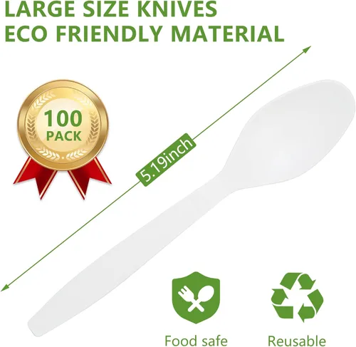 Miniatura 3 de Cuchara compostable, 100 cubiertos biodegradables para fiestas, grandes utensilios desechables ecológicos, duraderos y resistentes al calor