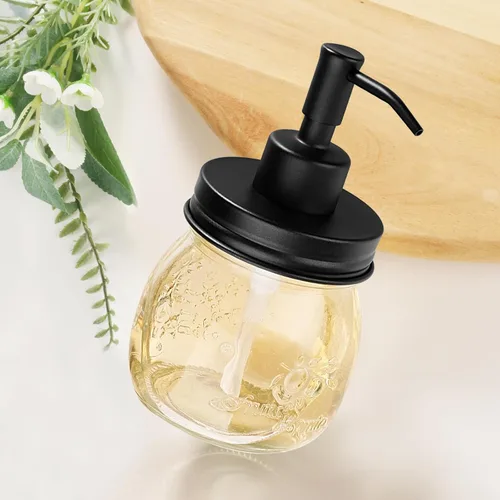 Miniatura 2 de Amolliar Dispensador de jabón líquido en tarro Mason de 10 onzas, bomba y tapa de acero inoxidable, bonita decoración de granja para cocina, baño