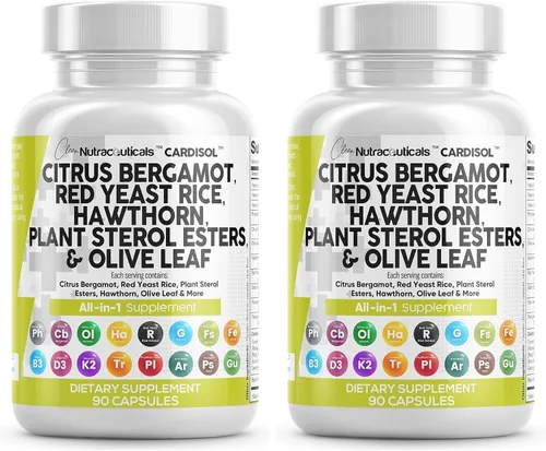 Miniatura 10 de Clean Nutraceuticals Cápsulas de arroz de levadura roja de bergamota cítrica con esteroles vegetales, con extracto de espino y hoja de olivo