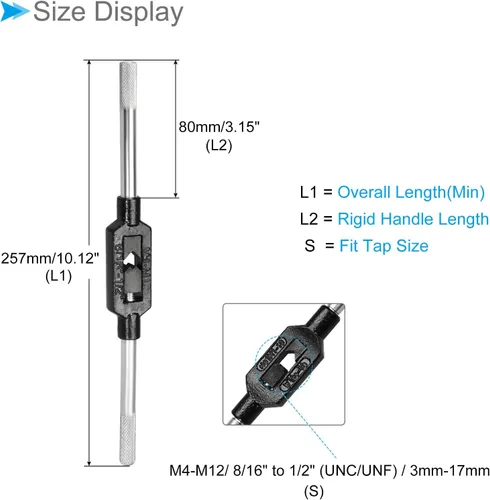Miniatura 2 de Mango de llave de grifo, ajuste M4-M12 8/16"-1/2" (UNC/UNF), llave inglesa ajustable de un solo extremo, herramienta manual de roscado