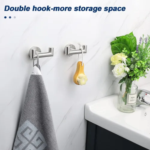 Miniatura 6 de NearMoon Gancho doble para toallas de baño, soporte para batas y toallas de acero inoxidable SUS304, gancho doble resistente para abrigos para baño