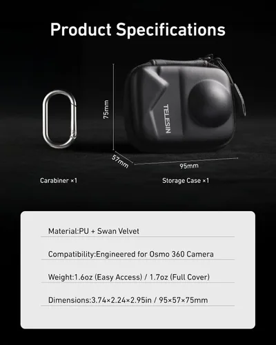Miniatura 9 de TELESIN Osmo 360 - Funda de transporte para DJI Osmo 360, bolsa de almacenamiento pequeña portátil, funda protectora, protector de viaje con correa