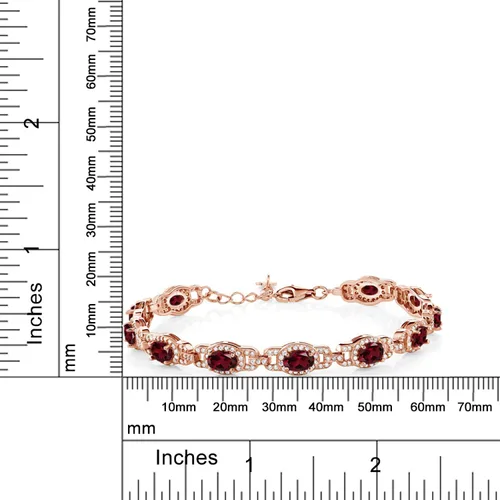 Miniatura 30 de Gem Stone King 18K Rose Gold Plated Silver Oval Gemstone Birthstone Tennis Bracelet For Women Oval 6X4MM 7 Inch With 1 Inch Extender Fine