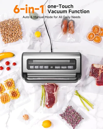 Miniatura 6 de Sellador al vacío automático de 95 KPa, sellador de alimentos 9 en 1 para alimentos secos/húmedos/líquidos, doble sellado térmico y bomba, incluye