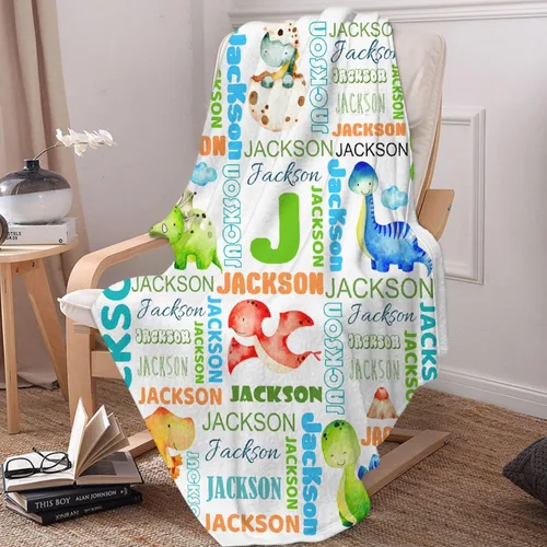 Miniatura 3 de Manta de dinosaurio personalizada con nombre, manta de bebé personalizada para niñas y niños, regalo para bebés, recién nacidos, niños, manta