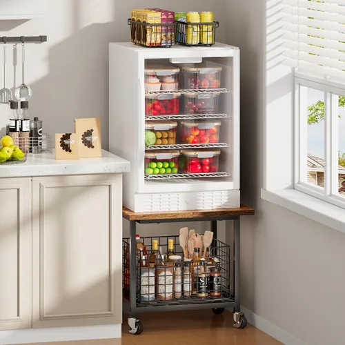 Miniatura 6 de Soporte para Mini Refrigerador con Almacenamiento, Soporte para Refrigerador Pequeño con Ruedas, Gabinete para Mini Refrigerador - Carga Máxima 300