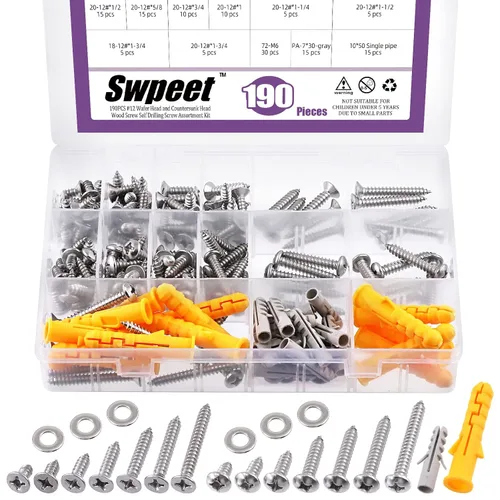 Miniatura 9 de Swpeet 240 piezas #8 x 3/8 pulgadas 5/8 pulgadas 3/8 pulgadas 3/8 pulgadas 3/8 pulgadas 5/8 pulgadas 3/8 pulgadas 304 tornillos de cabeza plana