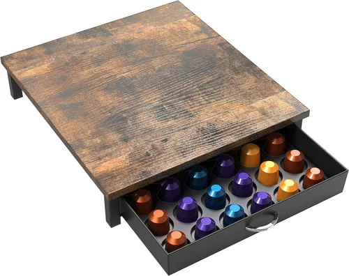 Miniatura 6 de Cajón de cápsulas de café de madera Deco Brothers compatible con 42 cápsulas de la línea original Nespresso, marrón rústico Marrón rústico con tapa