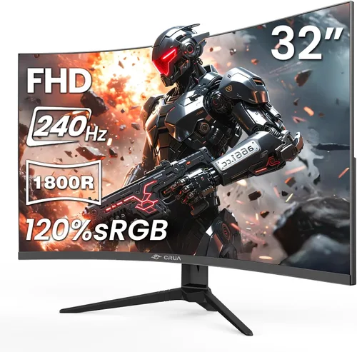 Miniatura 10 de CRUA Monitor curvo para juegos de 24 pulgadas, monitor de computadora de 165 Hz/200 Hz, FHD 1920 x 1080, 120% sRGB, AMD FreeSync, filtro de luz