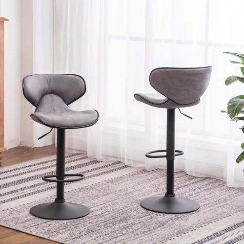 Miniatura 3 de Roundhill Furniture Masaccio Weathered Grey Airlift - Taburete giratorio ajustable con base cromada, juego de 2 Gris(Weathered Gray)