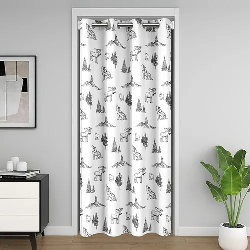 Miniatura 16 de Erosebridal Cortinas opacas de hojas para ventana de puerta, cortinas opacas de hojas blancas y negras, cortina de puerta de hojas, plantas Hojas
